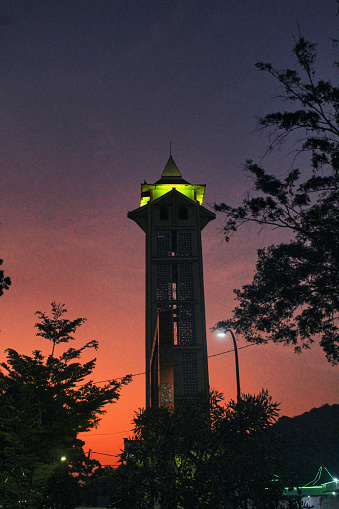 mosque tower with twilight sky in the background