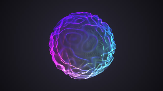 3D sphere with wavy pixelated surface on black background