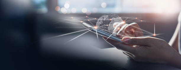 istock Woman using mobile smart phone with global internet network connection, Innovative technology, mobile app, social media marketing, communication, IoT Internet of Things concept. 1980097966