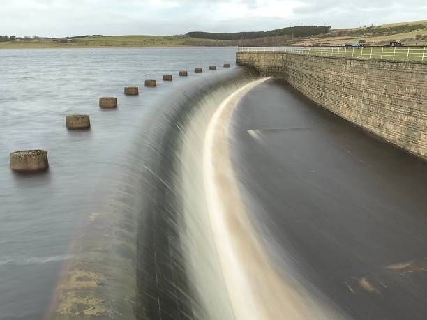 Long exposure flowing water at Derwent Reservoir in County Durham