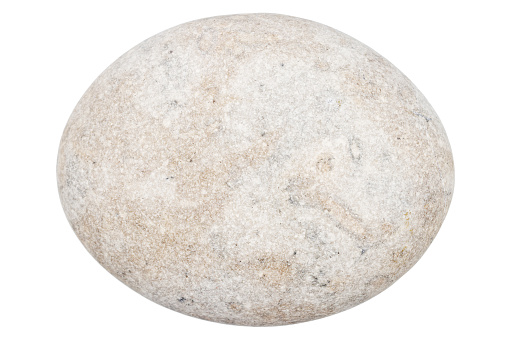 Top view of single gray pebble isolated on white background.