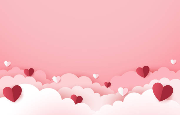 istock Happy Valentine's day poster or voucher. Beautiful white and pink clouds. heart frame on clouds Vector illustration. Place for text. 1980100722