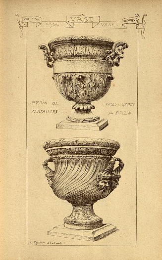 Vintage illustration Architectural Bronze Vases, History of architecture, decoration and design, art, French, Victorian, 19th Century