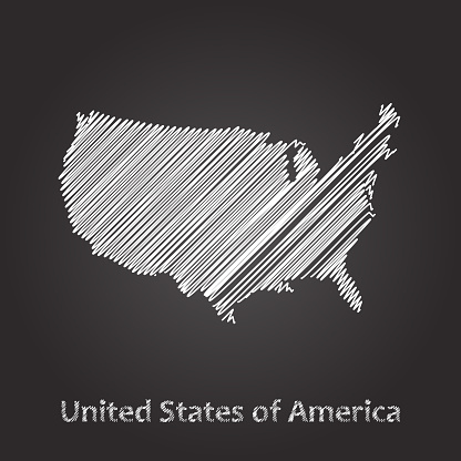 United States of America Map hand drawn white scribble sketch on black background. Vector illustration Eps10