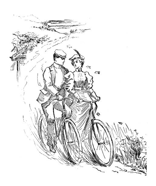 istock Sport and pastimes in 1897: Couple cycling 1980153229