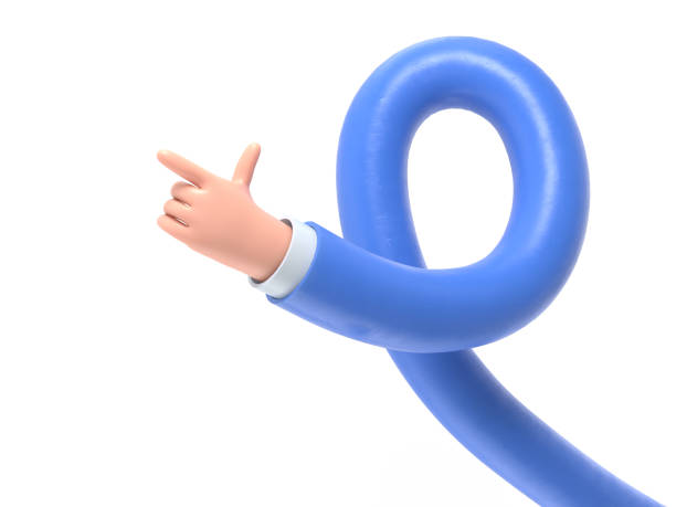 istock Cartoon Gesture Icon Mockup.Cartoon character hand pointing gesture. 3D rendering on white background.long arms concept. 1980154835
