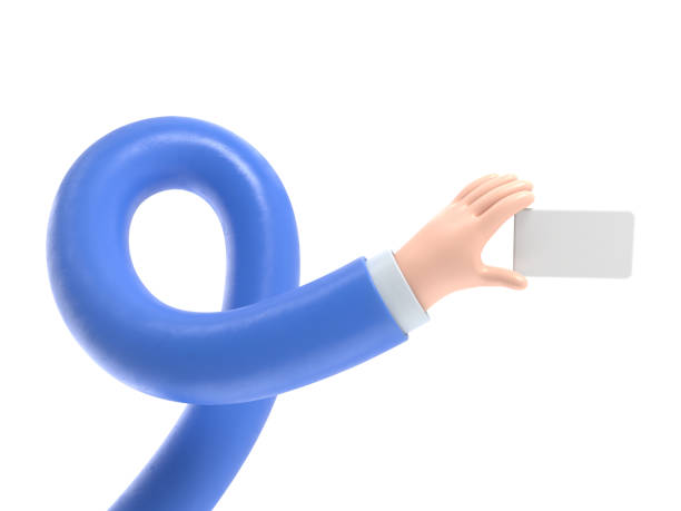 istock Cartoon Gesture Icon Mockup.3d icon brown skinned hand holding card gesture. Realistic illustration for social media,3D rendering on white background.long arms concept. 1980155356