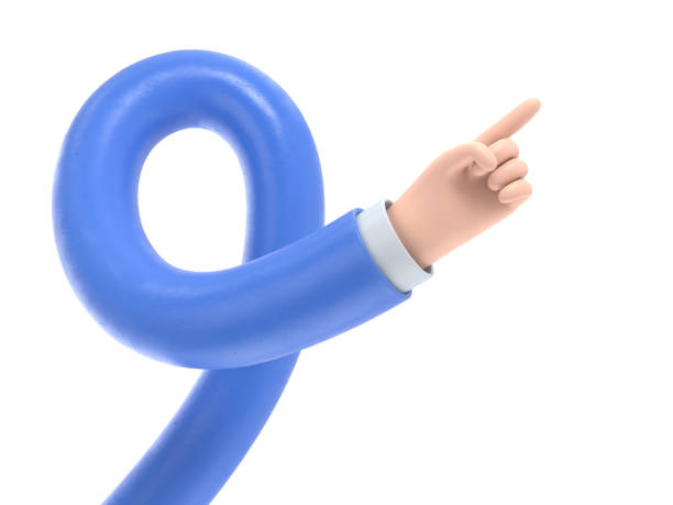 istock Cartoon Gesture Icon Mockup.Cartoon character hand pointing gesture. 3D rendering on white background.long arms concept. 1980156987