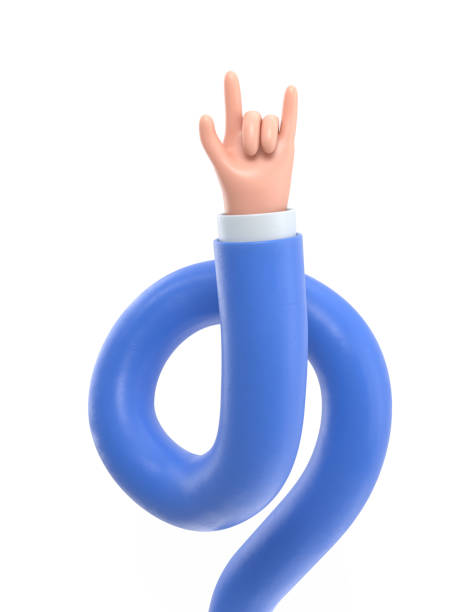 istock Cartoon Gesture Icon Mockup. Cartoon character hand rock on gesture. 3D rendering on white background.long arms concept. 1980157018