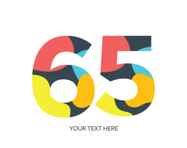 Vector illustration of Number 65. Abstract number template. Anniversary number template isolated, anniversary icon label, anniversary symbol vector stock illustration