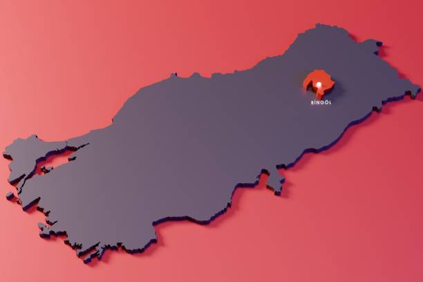 3D map of Bingol City in Turkey, Red Background