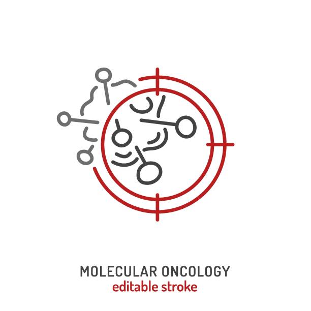 piktogram liniowy onkologii molekularnej. symbol interdyscyplinarnej specjalizacji medycznej. - structural formula audio stock illustrations