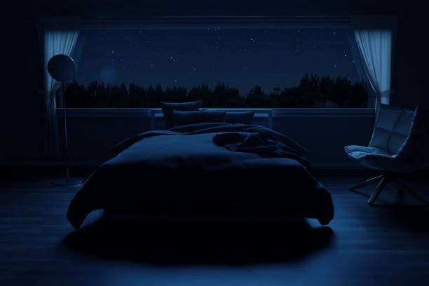 istock 3d rendering of bedroom with cozy low bed at night 1980200575