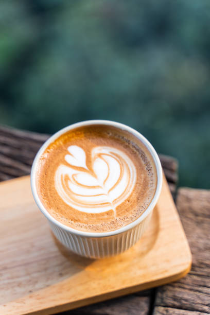 beautiful Latte art coffee with hot milk,coffee