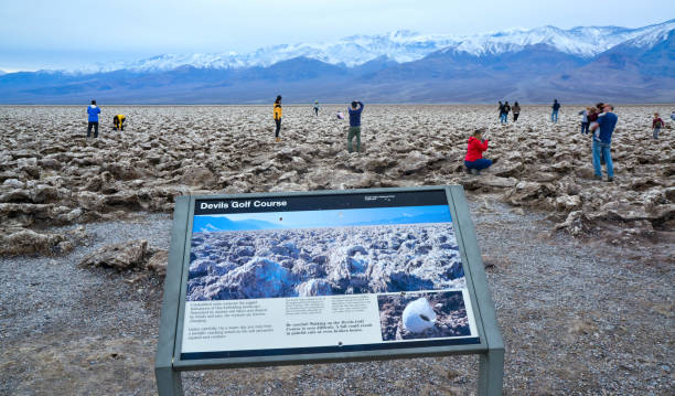 California, USA - November 29, 2019: Information board Devils Golf Course, Death Valley National Park, California
