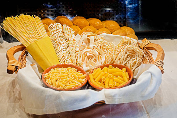 Raw homemade pasta on the street in Italy. Traditional food