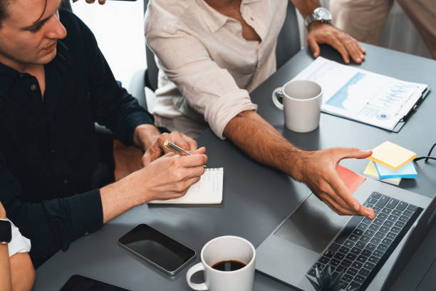 istock Group of diverse office worker employee working together. Prudent 1980213121