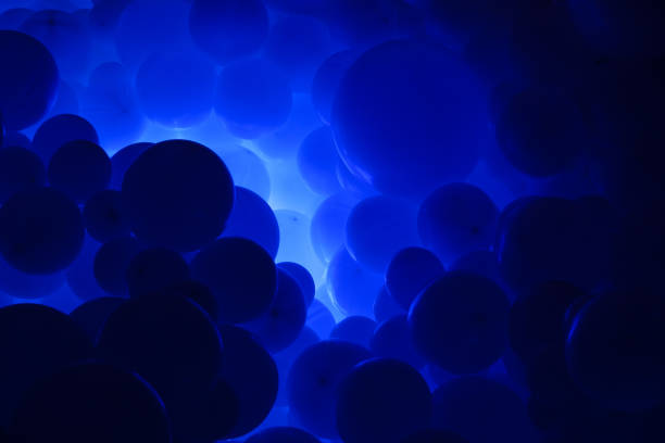 istock Blue background with flying balloons - clean design, 3d abstract realistic banner. 1980216298
