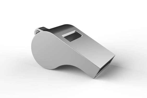 Metal whistle on a white background. 3D illustration