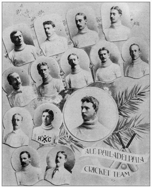 Sport and pastimes in 1897: All Philadelphia Cricket Team Sport and pastimes in 1897: All Philadelphia Cricket Team cricket team stock illustrations