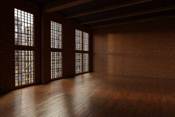 istock 3d rendering of empty studio loft with red grunge bricks walls 1980242212