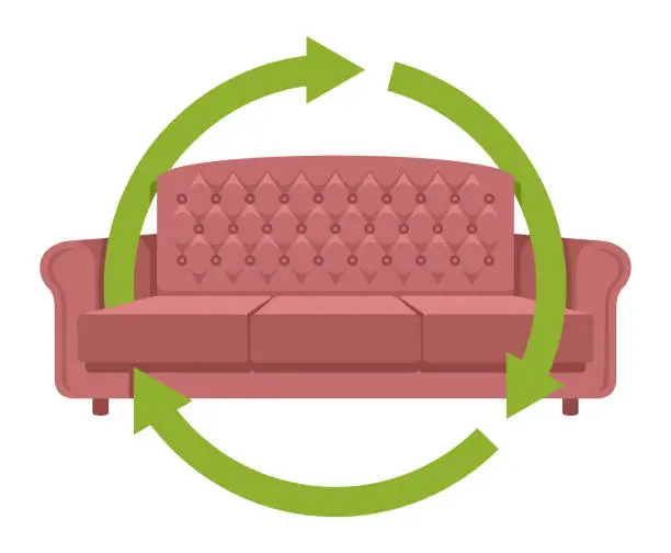 Vector illustration of Reupholstering furniture - sustainability benefits