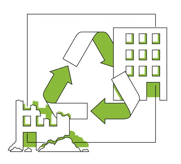 Vector illustration of Construction Waste Recycling concept in thin line