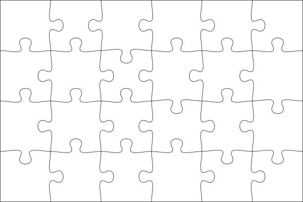 Puzzles grid. blank template. Jigsaw puzzle with 24 pieces. Mosaic background for thinking game is 3x2 size. Game with details. Vector illustration. This is a blank template of a puzzles grid, featuring a jigsaw puzzle with 24 pieces in a 3x2 size. The mosaic background is designed for a thinking game, providing a grid for arranging puzzle details. The illustration is presented in vector format. 24 x 24 frame stock illustrations
