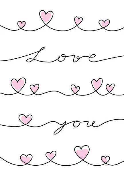 Vector illustration of love you lettering with herzen greeting card