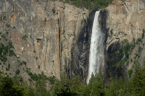 Bridal Veil Falls Gushes With Snow Melt In The Summer in Yosemite