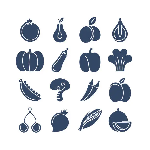 Vector illustration of Flex Icon Set for Vegetables & Fruits