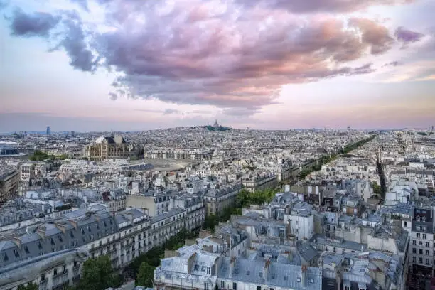 Photo of Paris, aerial view of the city, with Montmartre