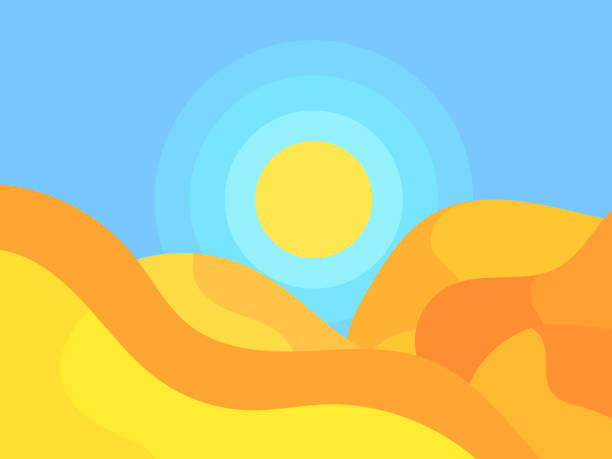 istock Desert landscape with dunes and sun in a minimalist style. Desert wavy landscape with sun. Design for printing banners, posters, book covers. Vector illustration 1980434041