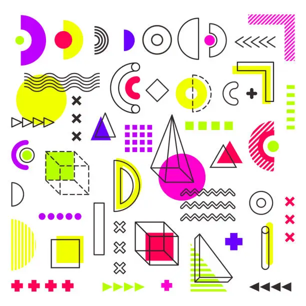 Vector illustration of Set of geometric shapes. trendy design, retro elements