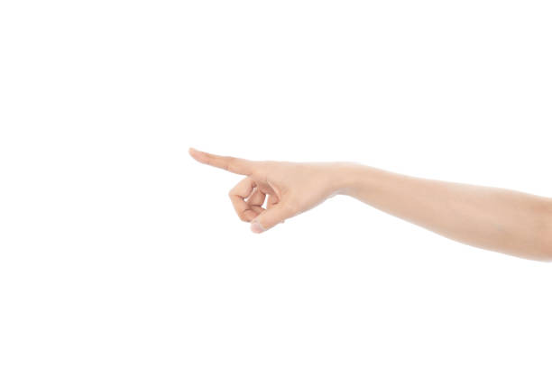 istock Female hand pointing isolated on white background with clipping path. 1980454069