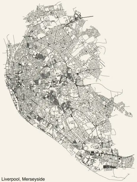Vector illustration of Street roads map of the METROPOLITAN BOROUGH OF LIVERPOOL, MERSEYSIDE