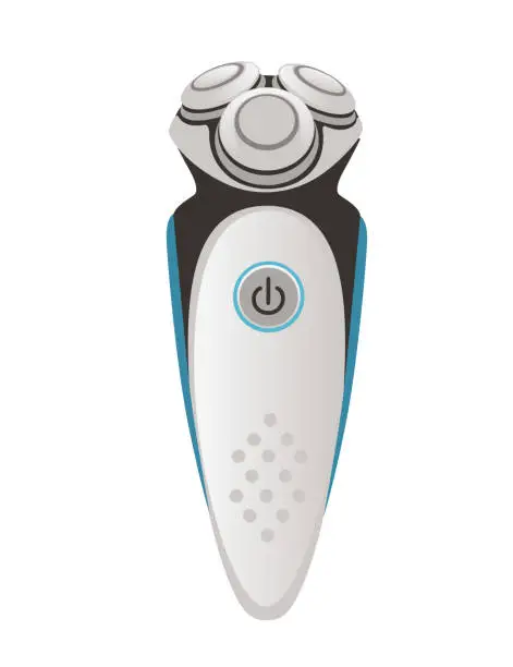 Vector illustration of Electric razor with triple round blades cordless shaver vector illustration isolated on white background