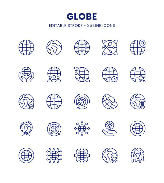 globe icon set - globale kommunikation stock-grafiken, -clipart, -cartoons und -symbole