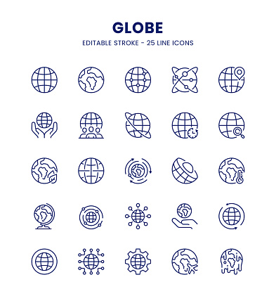 Globe Editable Stroke - Pixel Perfect - Line Icons