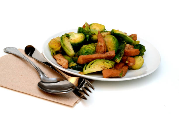 Stir fried brussel sprouts and pork slices meal