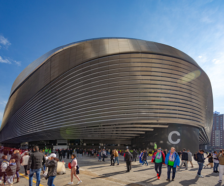 Madrid, Spain. General view of access gate C at the new Santiago Bernabeu Stadium on a match day afternoon.