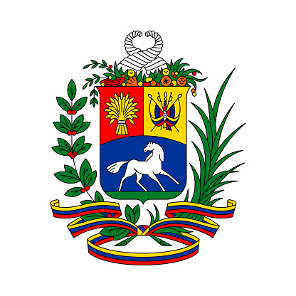 Coat of arms Venezuela. National emblem design. White isolated background