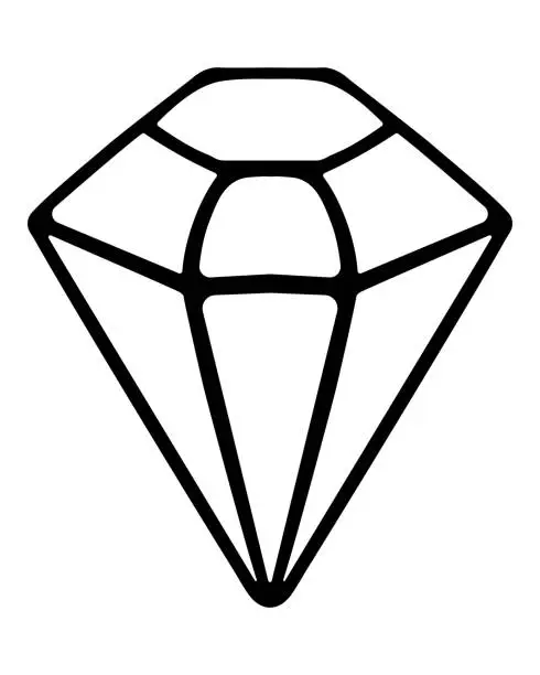 Vector illustration of Brilliant. The precious stone is a diamond. Crystal with several shining facets. Doodle style.