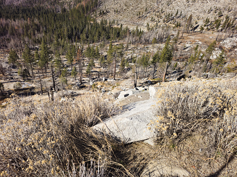 An aerial view of an open pit copper mine