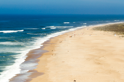 Panoramic view of Praia da Areeira - Famous beach in Nazaré (Portugal)