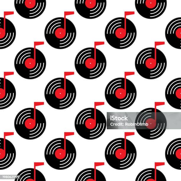 Note Record Texture Vinyl Record With Red Musical Note Seamless Pattern Stock Illustration ...