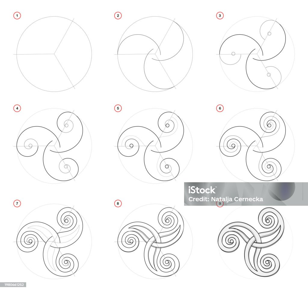 Triskel Pattern How To Draw Stepwise Celtic Popular Symbol Triskel Creation Step By ...
