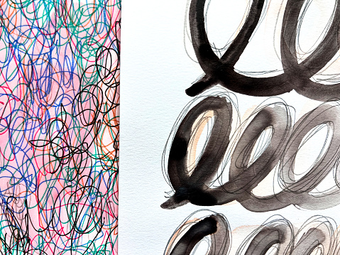 Two mixed media doodles side by side