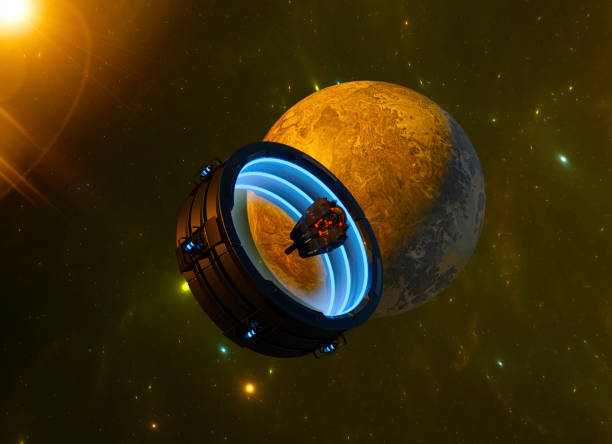 istock Interstellar travel and dimensional portals, spaceships exploring new planets and space-time transformation 1980665437