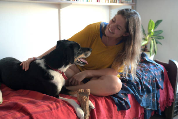 istock woman playing with her dog 1980680467